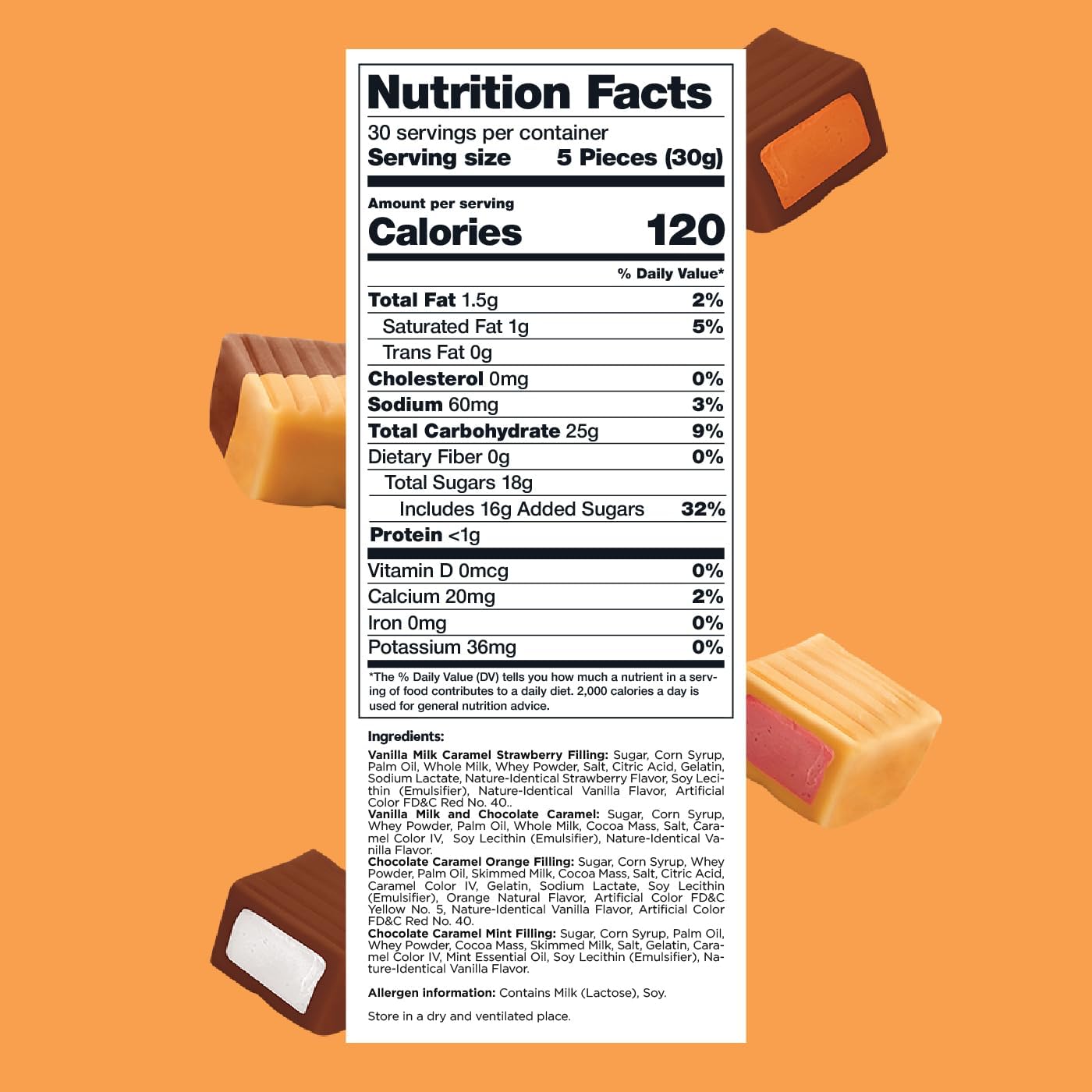 Caramel Cubes Mix - 2 Pound Bulk Pack (About 150 Count) - Assorted Flavors - Soft Filled Candy - Individually Wrapped