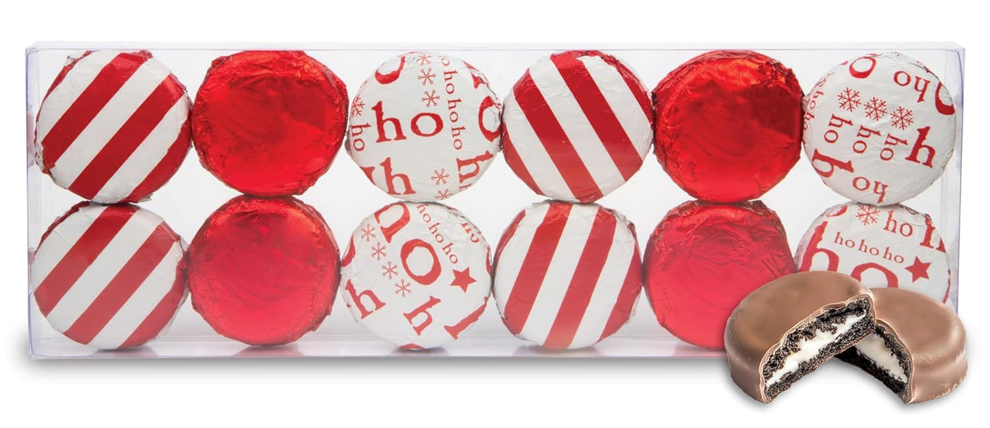 Chocolate Covered Cream Filled Cookies by Chocolate Works, Gourmet Christmas Chocolate Gift Box, Milk Chocolate Coated Cookies, Santa Claus and Snowman Gift, 6 Premium Chocolate Treats Packs