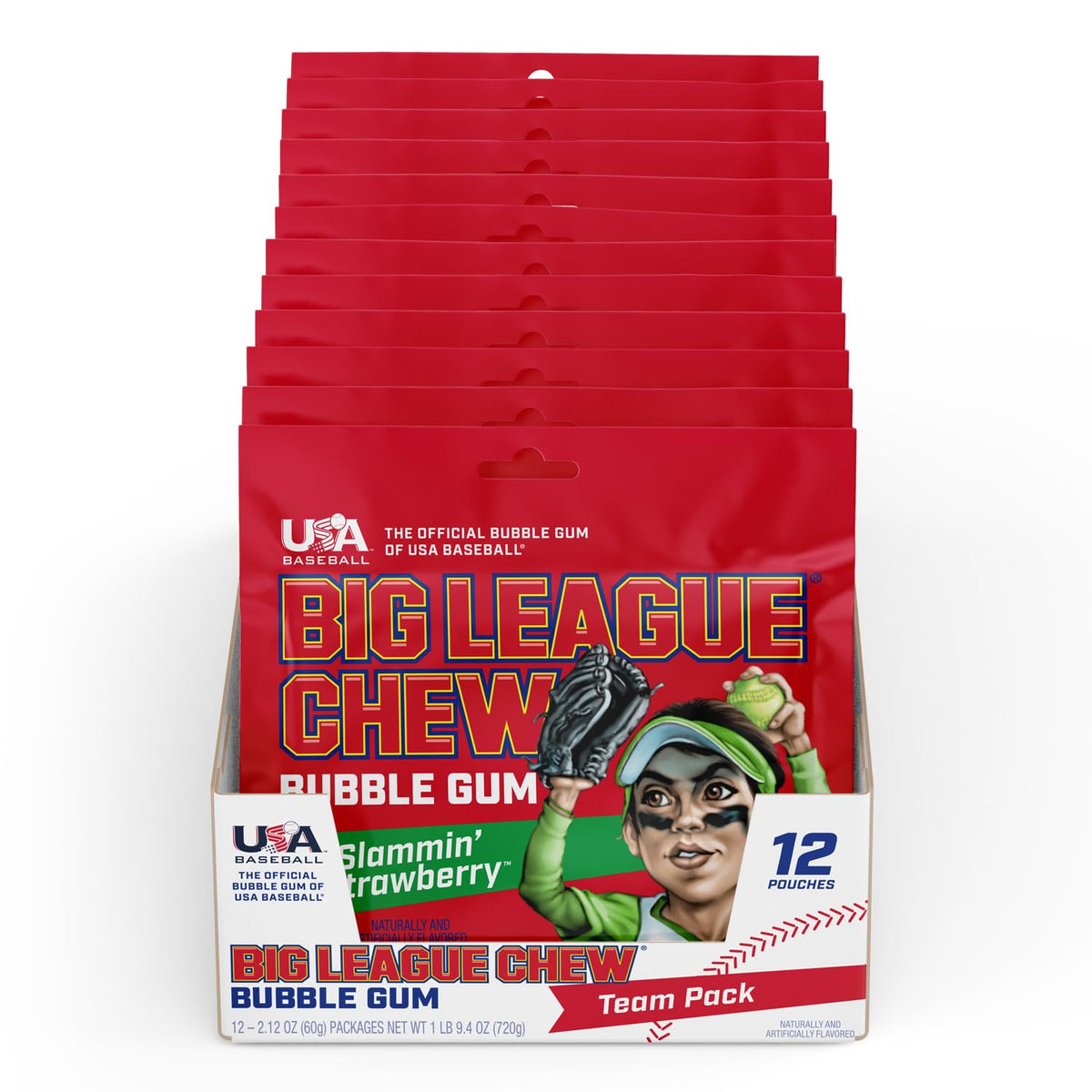 Big League Chew Girl Strawberry Bubble Gum 2.12 Oz 12 ct