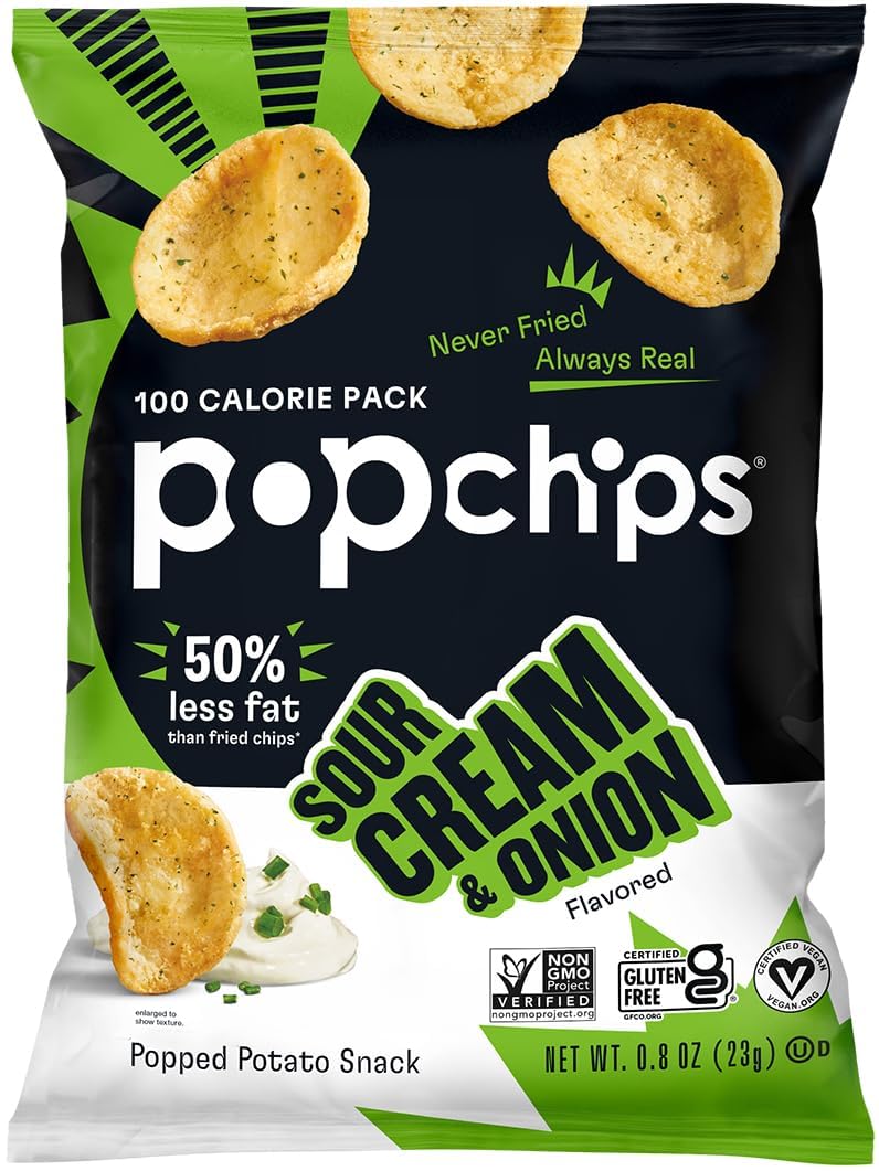 Popchips Popped Potato Chips Sour Cream & Onion 0.8 oz 24ct