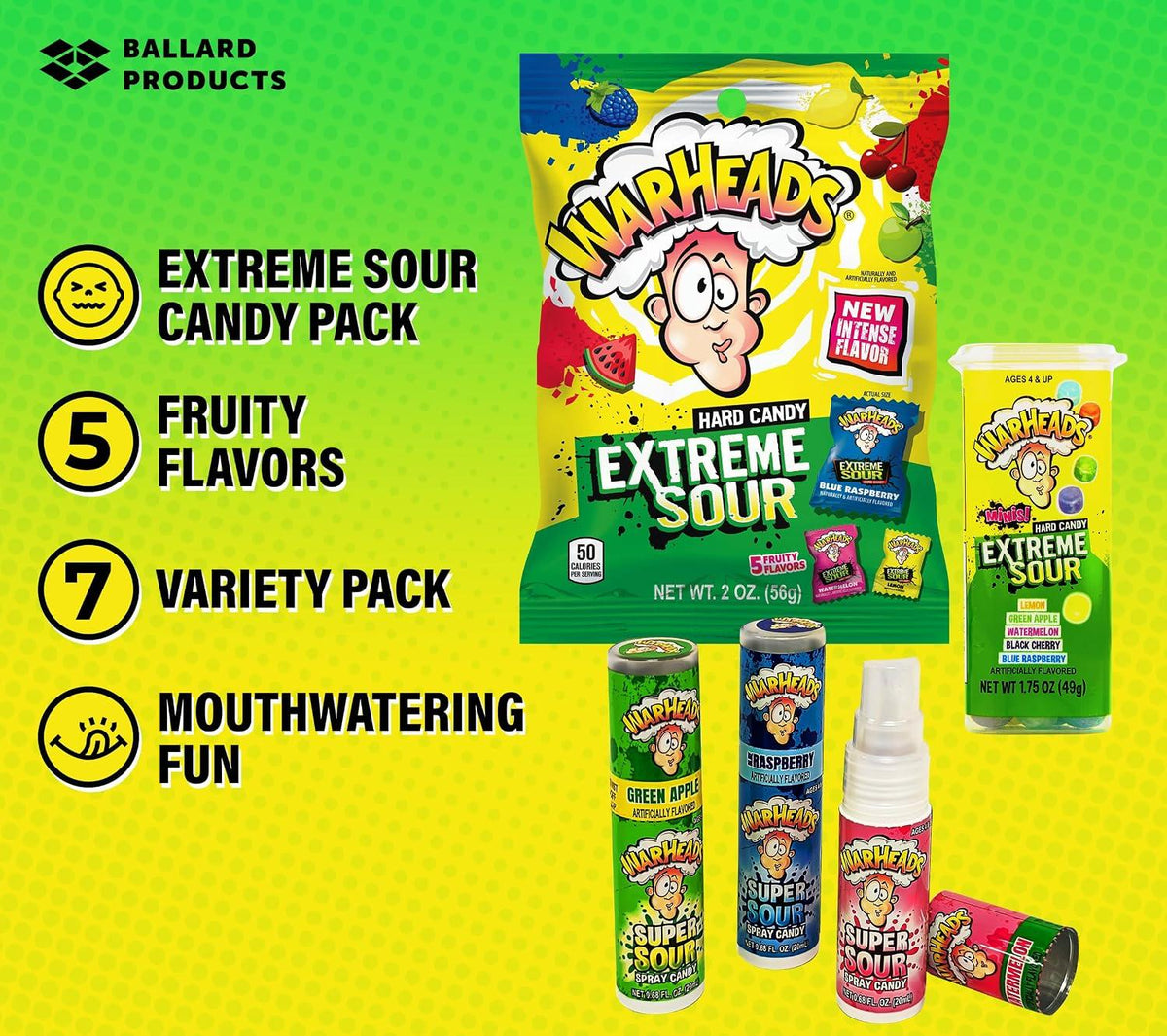 Warheads Rainbow Sour Chewy Candy Chewz Bites 3 oz 12 Count Theater Box Sour Candy