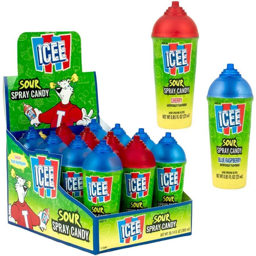 Icee Sugar-Based Sour Spray Candy Cups - Cherry & Blue Raspberry Flavors, 12-Count Sweet Tangy Liquid Candies, Kids' Snack Treat