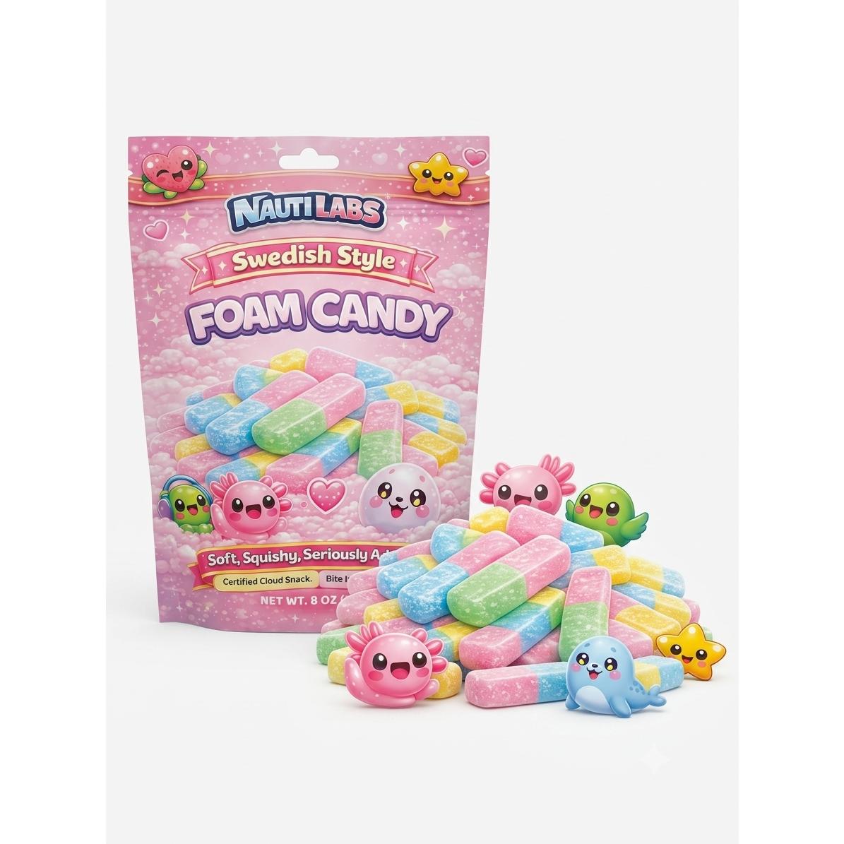 Nauti Labs Swedish Style Foam Cloud Candy Assorted Flavors 8 oz 6 Pack Soft Chewy Candy