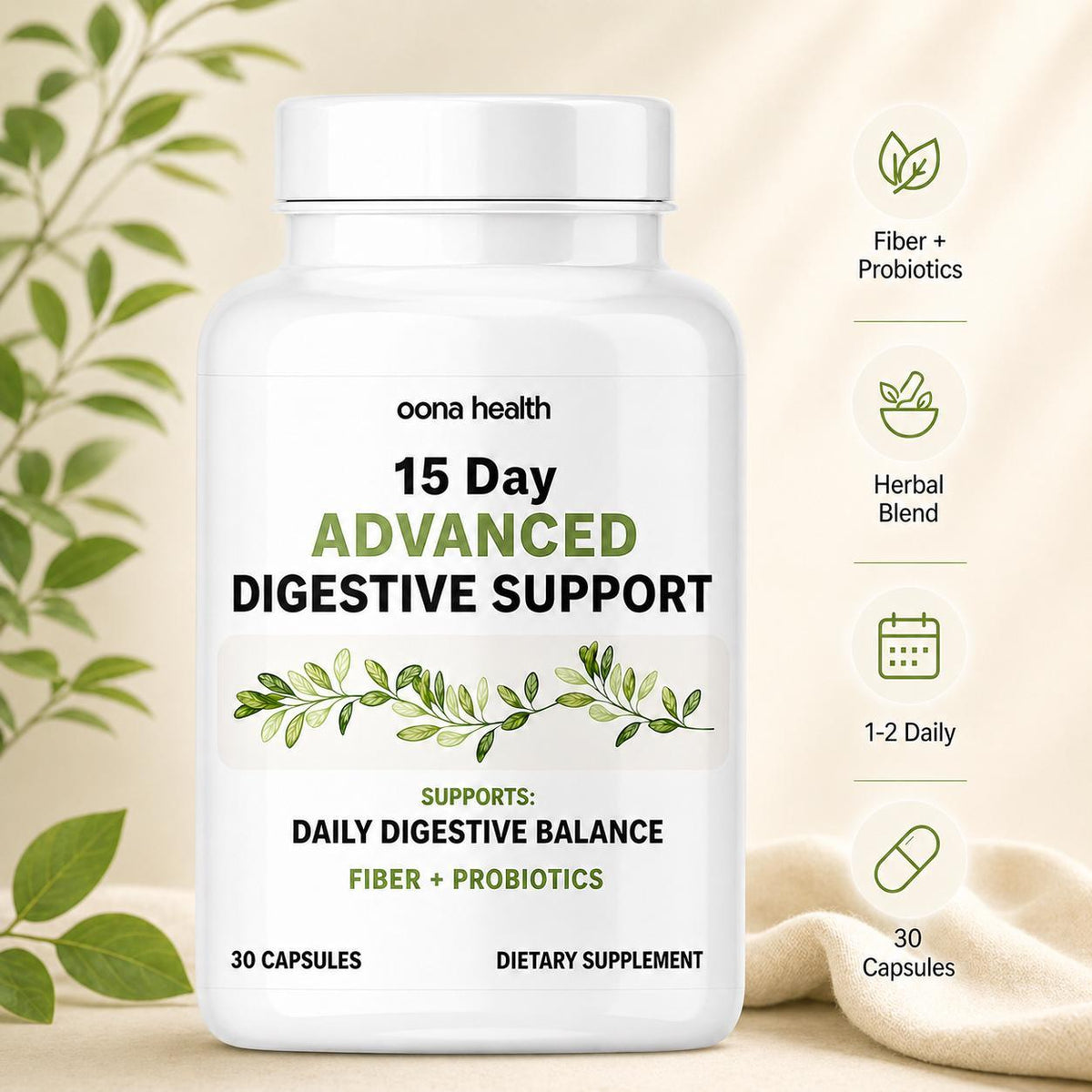 Spark Nutrition 15-Day Digestive Support Dietary Fiber Supplement Herbal Blend Capsules - with Psyllium Husk, Flaxseed, Aloe Vera, Senna Leaf - for Adult Gut Health & Regularity