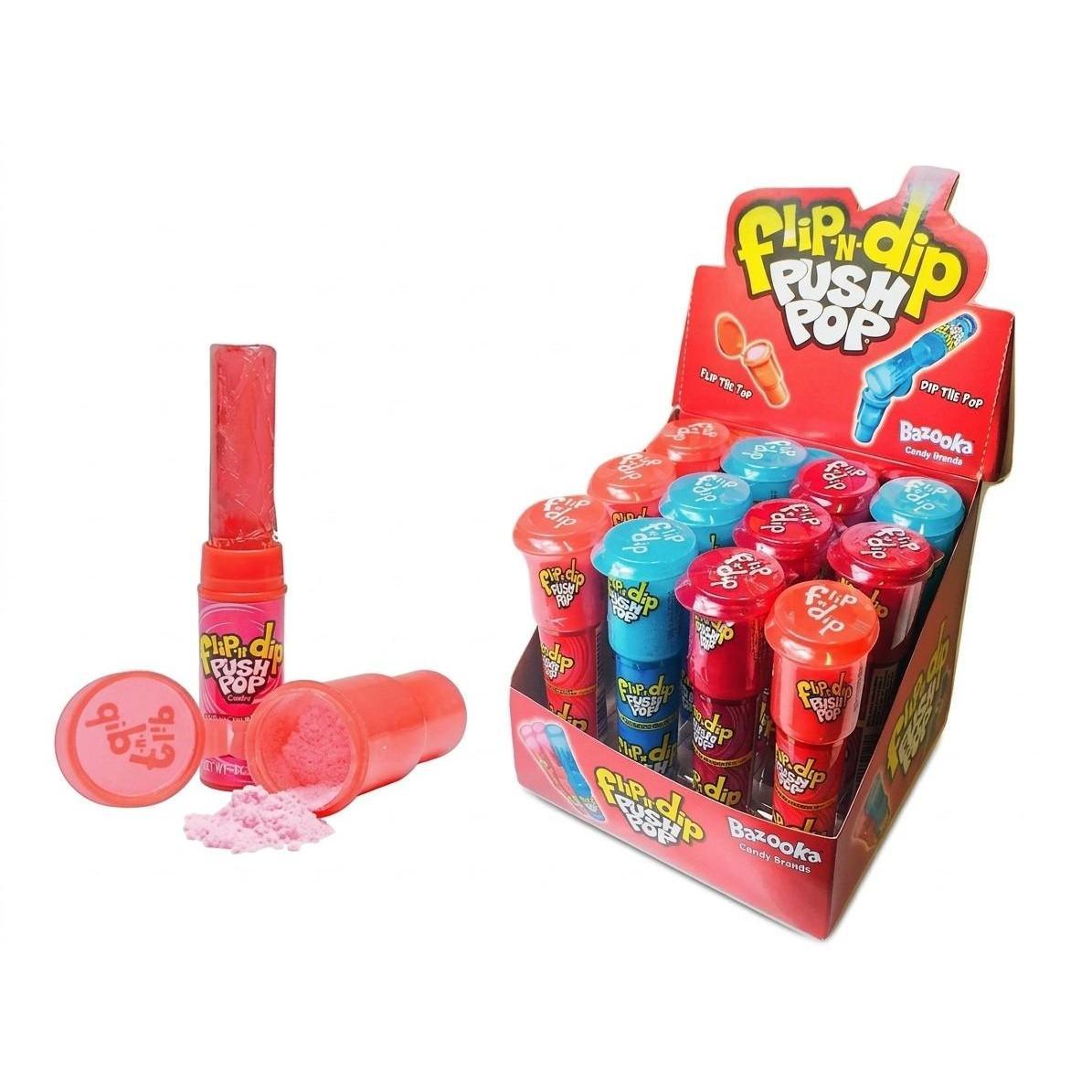 Bazooka UK Import Flip N Dip Push Pop Lollipop Candy, 12 Pieces Novelty Snack, Sweet Candies