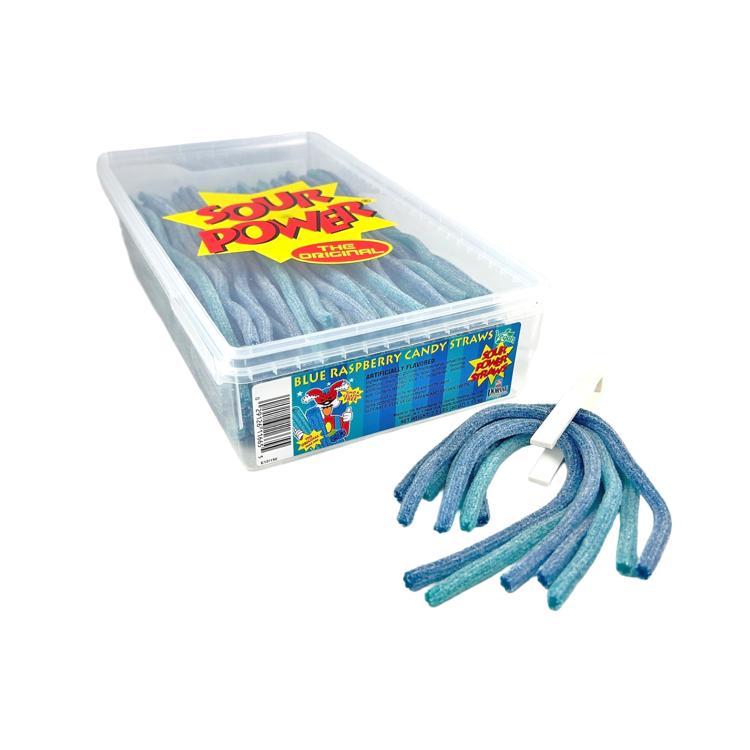 ThayerDorval Sugar-Based Sour Power Straw Tubes Candy - Blue Raspberry Flavor, 2.5lb Large Plastic Tub