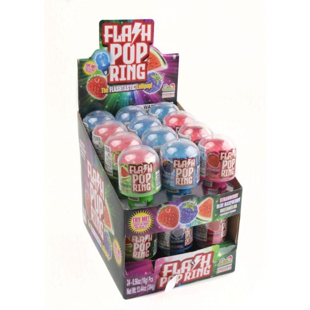 Kidsmania Flash Pop Ring Wearable Lollipop Candy, 0.56 oz, 24-Count Toy Tray - Sweet Flavor Snacks for Birthday Snack Ideas