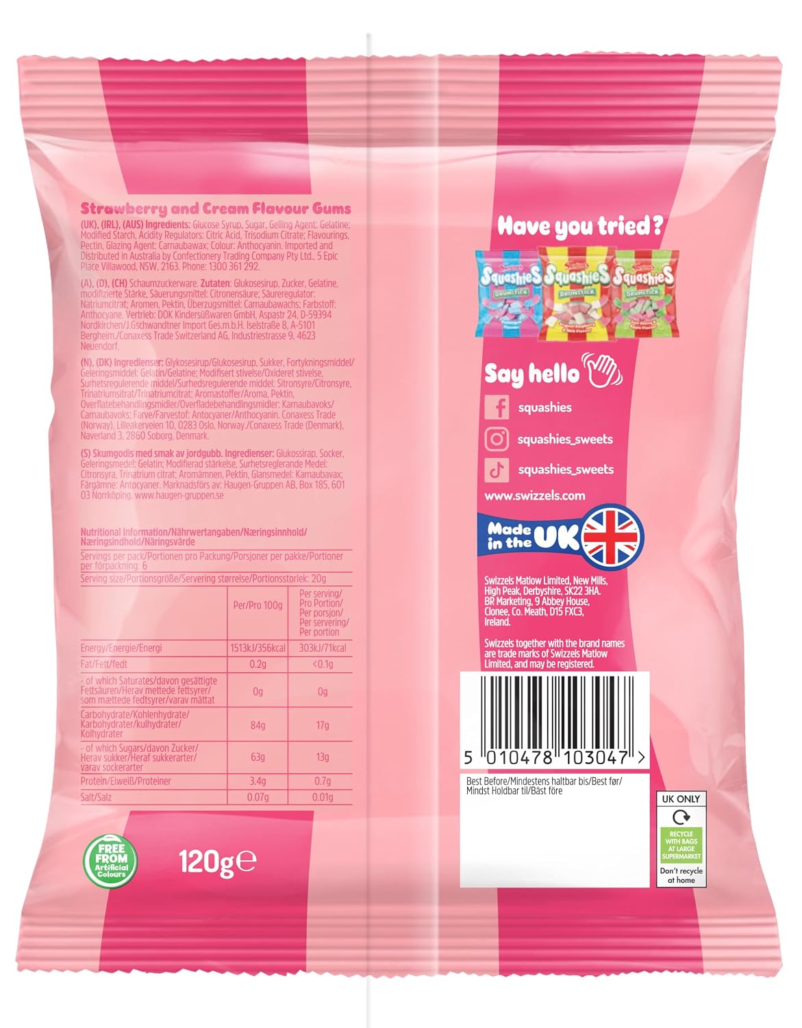 Swizzels UK Import Drumstick Squashies Strawberry Cream Chewy Candy, 12 Pieces, 140g