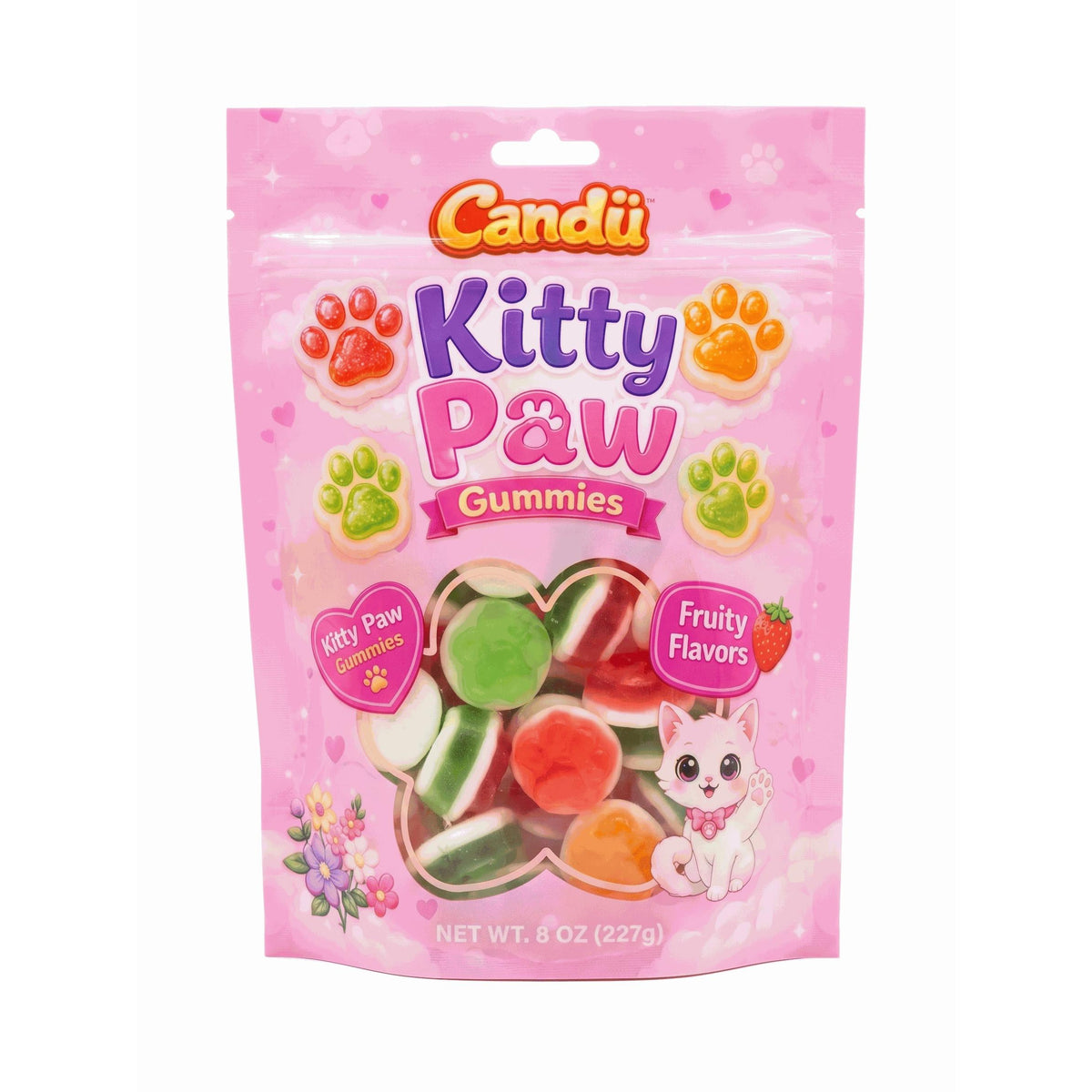 Candu Kitty Paw Fruit Gummy Candies - 12 Packs of 8oz Soft, Chewy Assorted Fruity Snacks