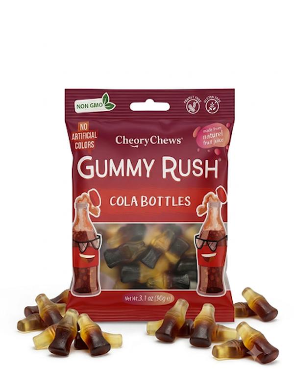 INFIN8 Gummy Rush Cola Bottle Tray Pack, 3.17 oz Chewy Candy, 12-Count Cola-Flavored Gummies