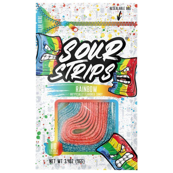 Sour Strips Rainbow Sour Candy Belt Peg 3.4 oz 12 ct