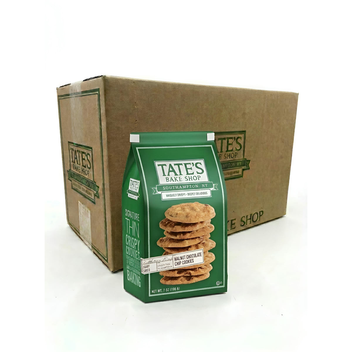Tate's Bake Shop Walnut Chocolate Chip Baked Cookies, 7oz, 6 Bags, Crispy Snack Food