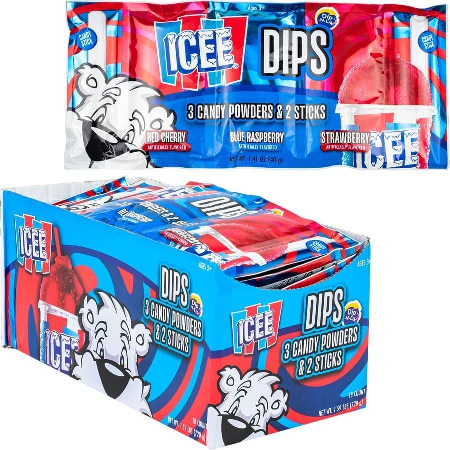 Icee Dips Powder & Stick Packets - 1.41oz, 18 Packs, 3 Fruity Flavors, Sweet & Sour Candy Snacks, Ambient Storage