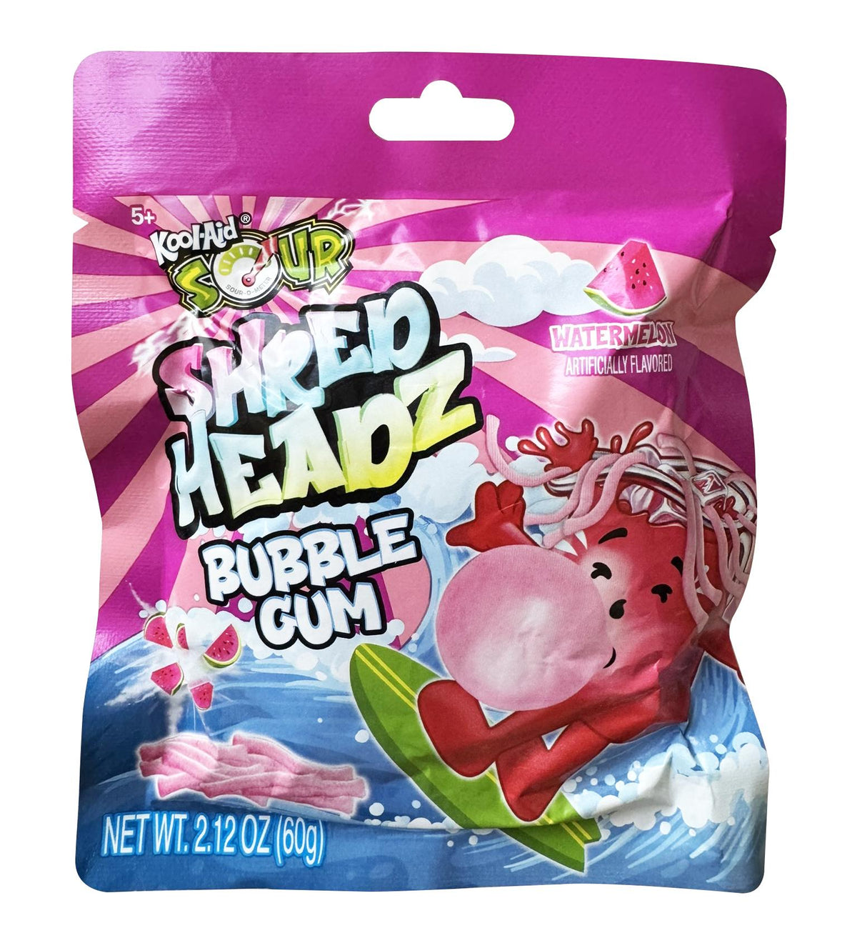 Kool-Aid SOUR Shred Headz Watermelon Gum, 12-Count Tray Peg, 2.12oz Sugar-Sweet Candy for Snack Ideas