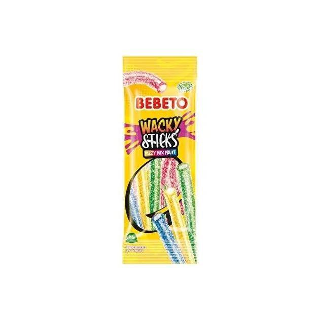 Bebeto Import Wacky Sticks Chewy Soft Sweet Tangy Fizzy Mixed Fruit Candy Sticks, 2.65 oz, 12-Count Tray