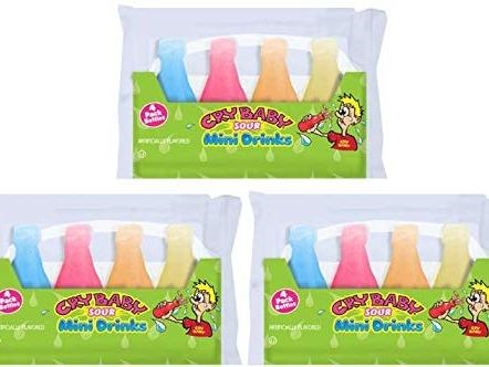 Cry Baby Sour Mini Drink Candy Boxed Set - 4 Small Packs, 18 Count Total, Sweet & Sour Party Treats, Novelty Snacks