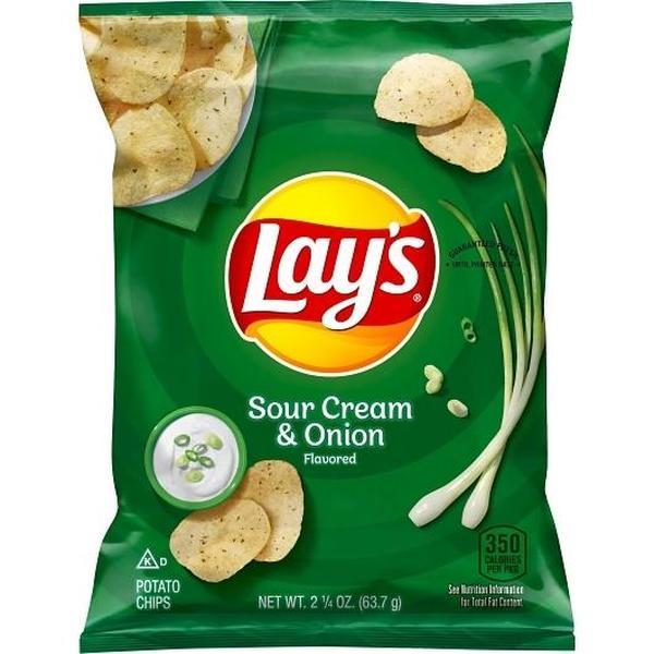 Lay's Sour Cream and Onion Potato Chips 2.25 oz 24 Count Extra Large Snack Bags