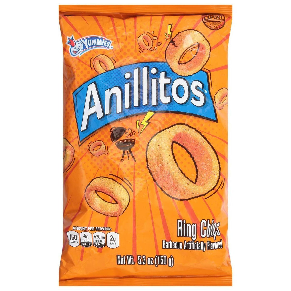 Yummies Anillitos Ring Chips - 5.3 oz Barbecue-Flavored Imported Mexican Snack Crisps, 24 Bags Pack, 5.3Oz