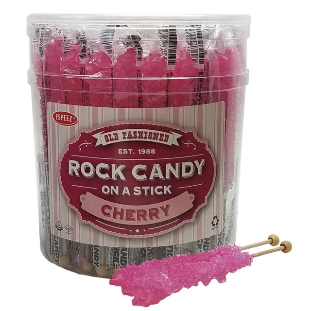 Espeez Pink Cherry Rock Candy on a Stick Jar - 36 ct, 6.5 in Snacks, Candy