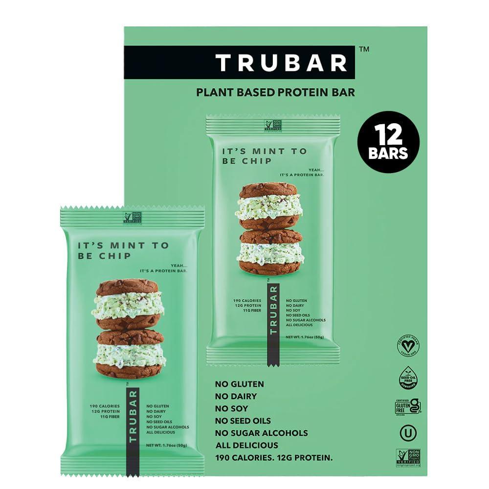 TRUBAR Mint To Be Chip Flavor High-Protein Snack Bars, 1.76 oz Each, 12 Count