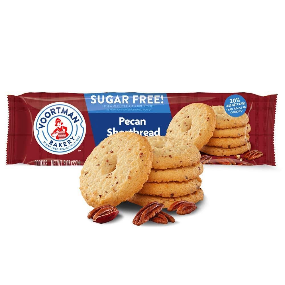 Voortman Sugar-Free Pecan Flavor Shortbread Cookies, 8oz Room Temp Ambient Snack, 6-Pack Biscuit Bundle