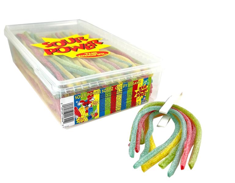 Dorval Sour Power Rainbow Quattro Straw Tubes Sour Candy, 2.5lb Large Volume Plastic Tub, Made with Sugar Chewy Fruit Snacks