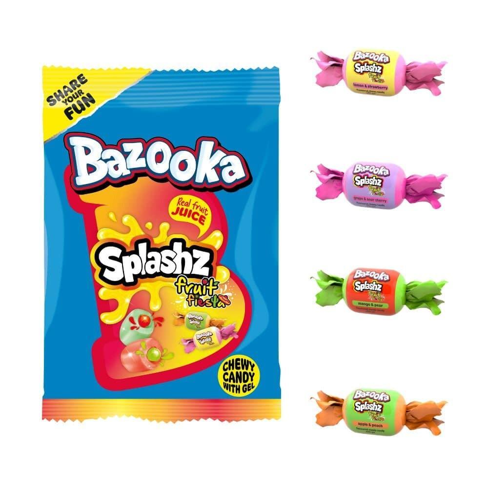 Bazooka UK Import Splashz Fruit Fiesta Jelly Filled Chewy Candy 120g 12 Count Peg Bag