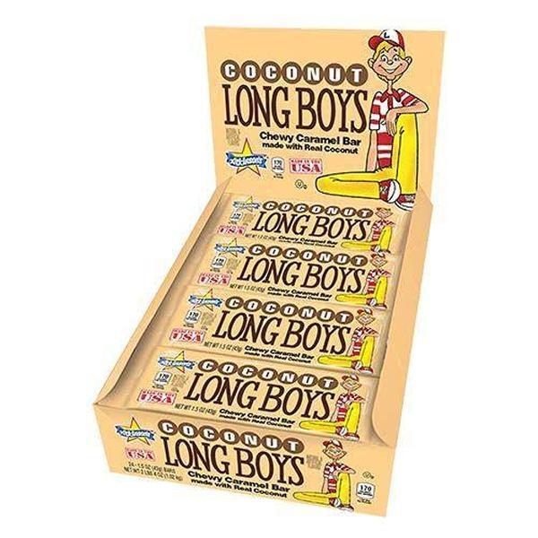Atkinson's Long Boys Coconut Candy Bars - 1.5 oz, 24 Count Individually Wrapped Retro Chewy Candies, Sweet Snack Treats