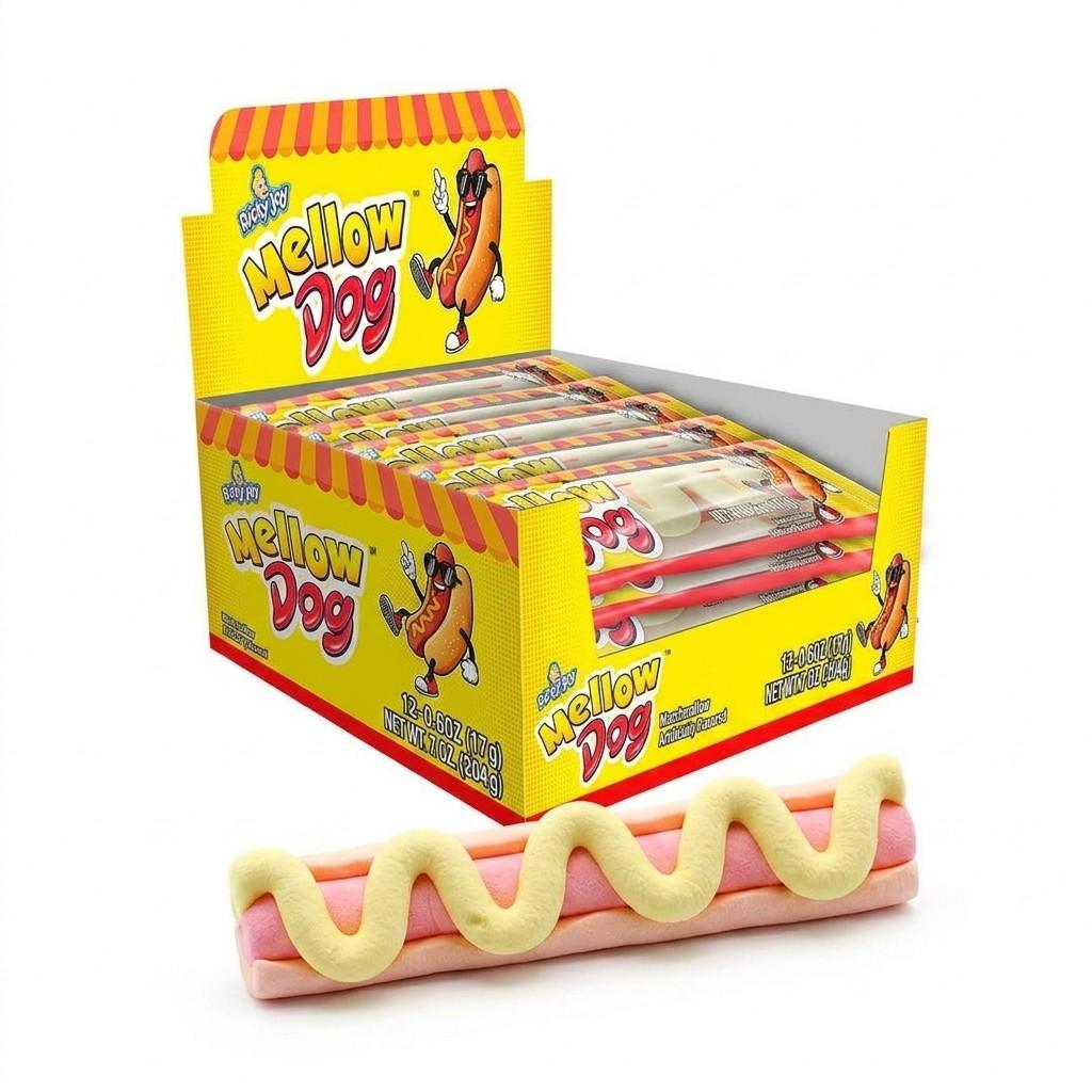 ThayerRicky Mellow Dog Marshmallow Hot Dog Candy, 0.6oz Each, 12 Pieces Box Pack, Made with Sugar