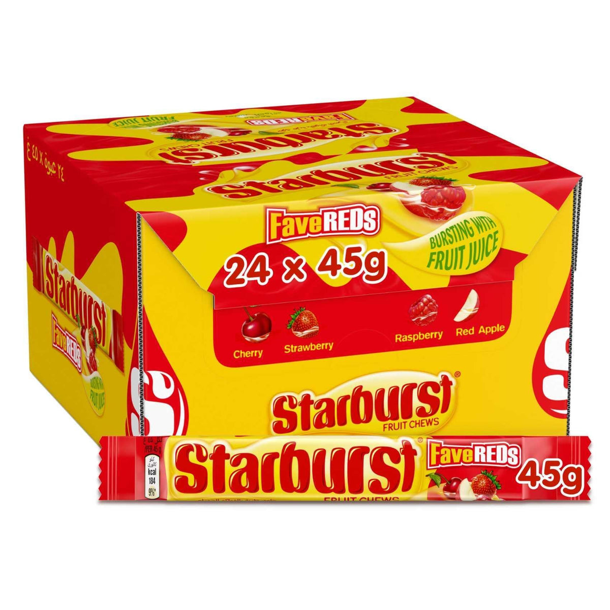 Starburst UK Import FaveReds Soft Chewy Fruit Candies, 45g, 24-Count Tray Pack Snack