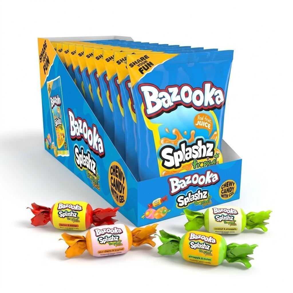 Bazooka UK Import Splashz Jelly Filled Chewy Candy 120g 12 Count Peg Tray Fruity Candy