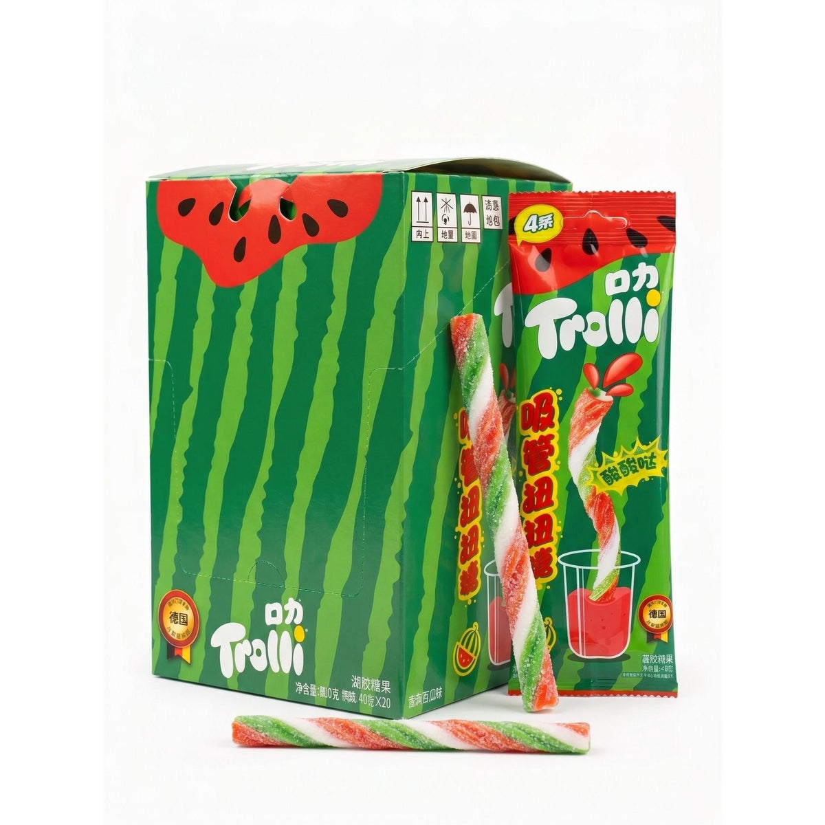 Trolli Ultra Flavor Imported Twisty Gummy Straws - Watermelon Flavor, 1.41oz, 20 Pieces Candy Snacks