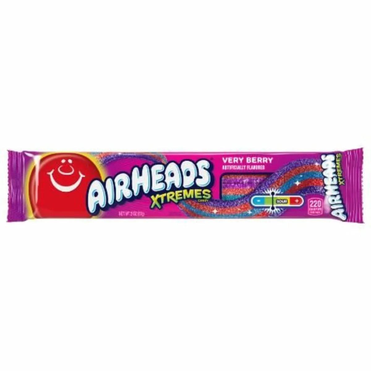 Airheads Xtremes Very Berry Special Edition Candies - 2oz, 18-Count Sweet & Sour Tangy Sugar Candy Belts, Soft Chewy Berry Strips, Tray Packaging