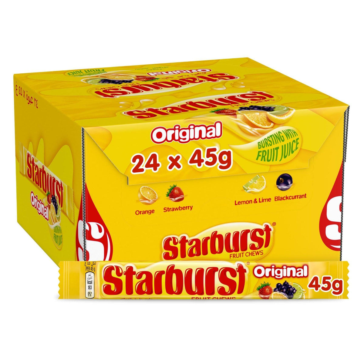 Starburst UK Import Original Fruit Chews - 45g, 24-Count Bursting Juice Playful Fruit & Chewy Candy Bars - Imported Snacks for Parties, Gifting