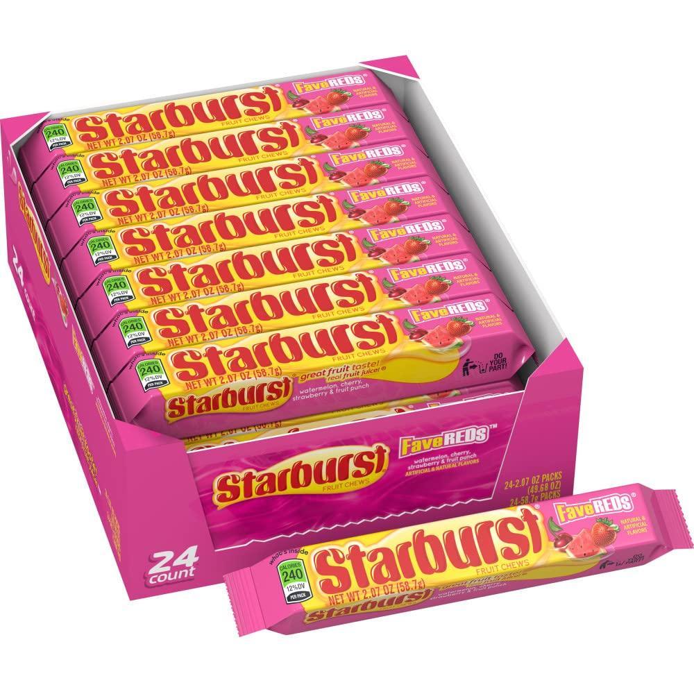 Starburst Favereds Chewy Candy, 2.07oz, 24-Count Tray Pack - Sugar-Sweetened Snacks for Adults