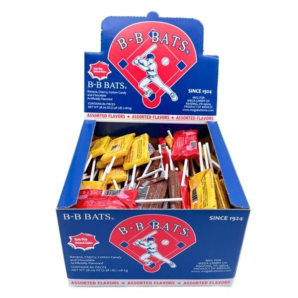 StichlerBB Bats Chewy Taffy Lollipop Sticks Assorted Flavors 80ct Box