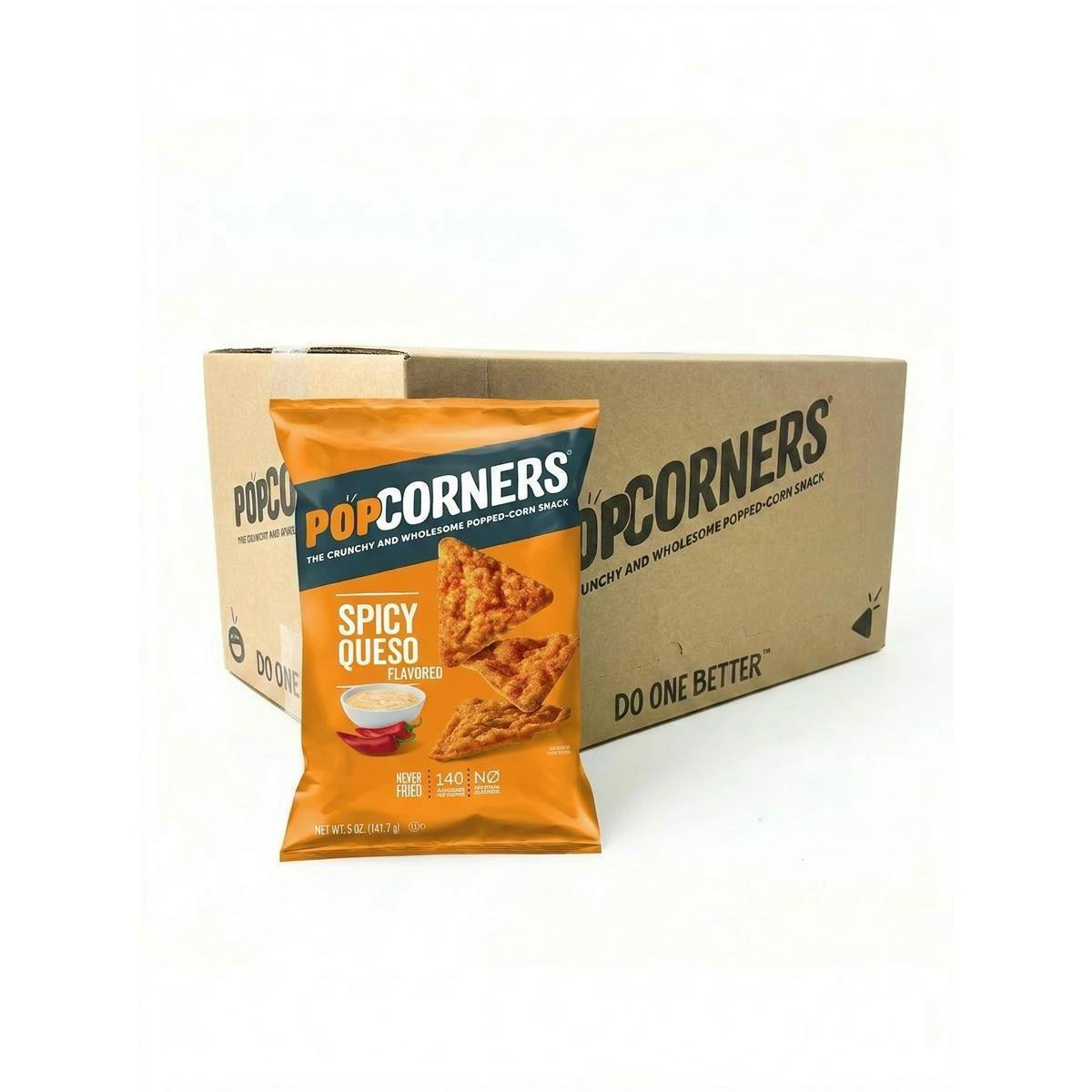 PopCornersPopCorners Spicy Queso Popped Corn Snacks - 5 oz, 12-Count Snack Food Bags (Popped Corns for Savory Snacking)