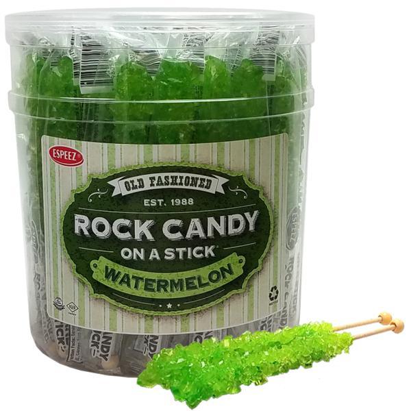 Espeez Light Green Watermelon Rock Candy on a Stick, 36 Pieces, 6.5 in, Jar Packed Candy Snack