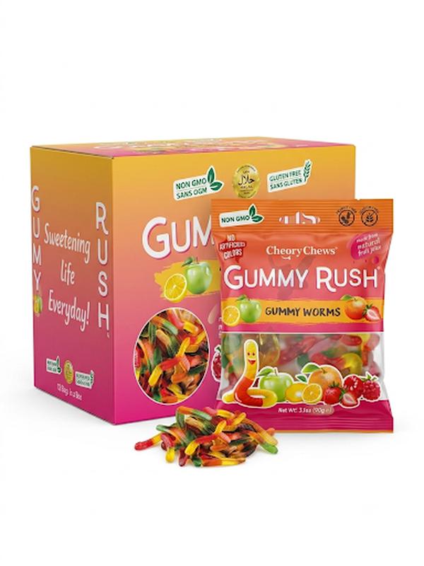 INFIN8 Gummy Rush Fruit Worms Gummy Candy 3.17 oz 12 Count Fruity Chewy Gummy Snacks