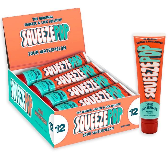 Iconic Sour Watermelon Flavor Squeeze Pop Candy Tubes, 4 oz, 12-Count Sweet & Tangy Snack Candies