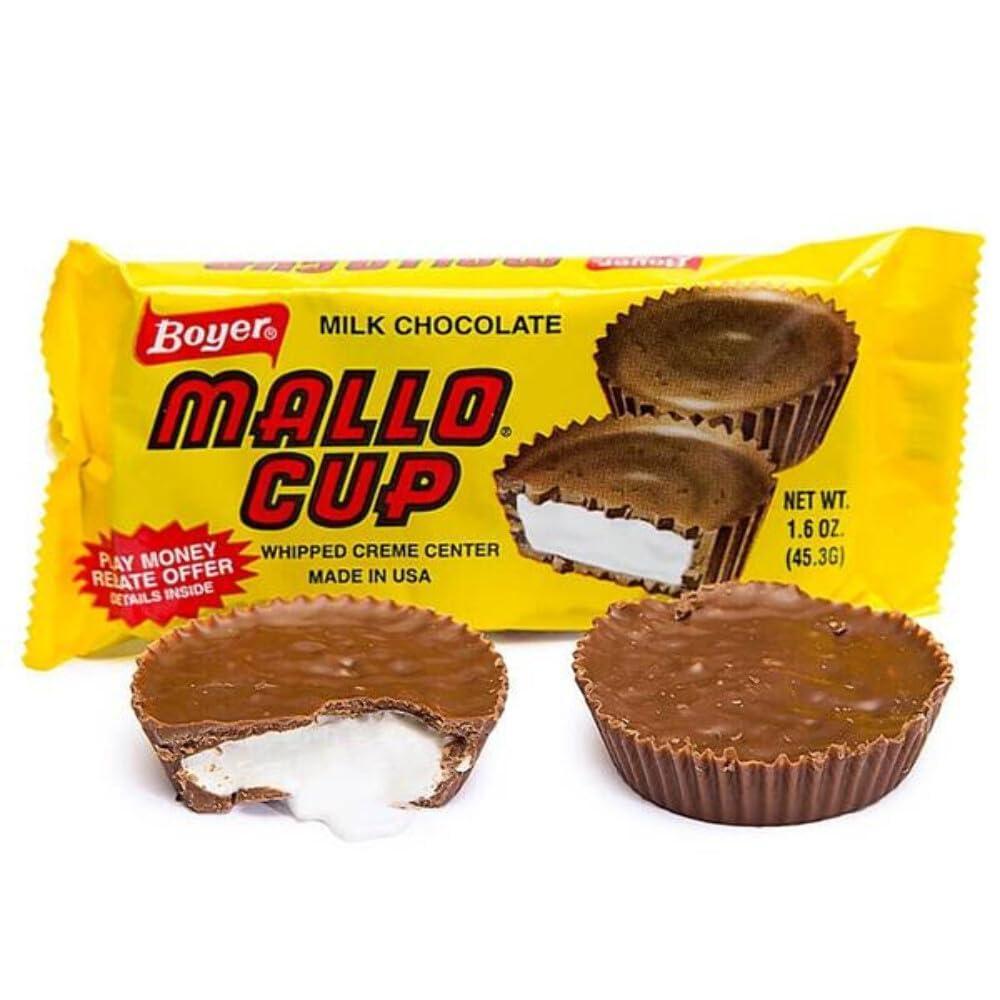 Boyer Mallo Cup Chocolate Marshmallow Cup Candy, 1.5oz, 24-Count Boxed Chocolate Whipped Cream Snacks