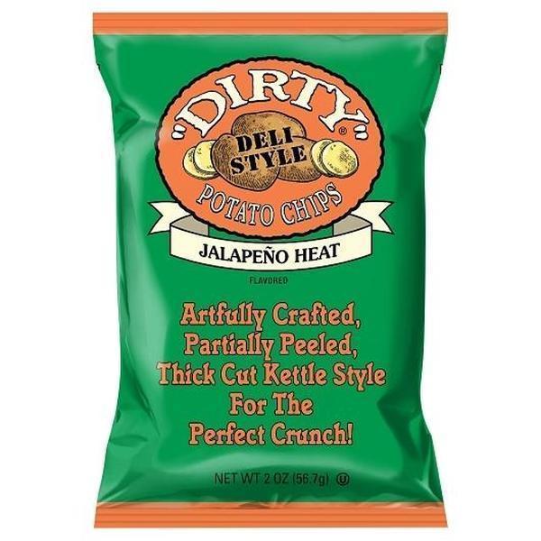 Dirty Potato Chips - Jalapeno Heat Flavor, 2 oz Kettle Fried Potatoes Snack Food, 24 Count Spicy Snack Bags