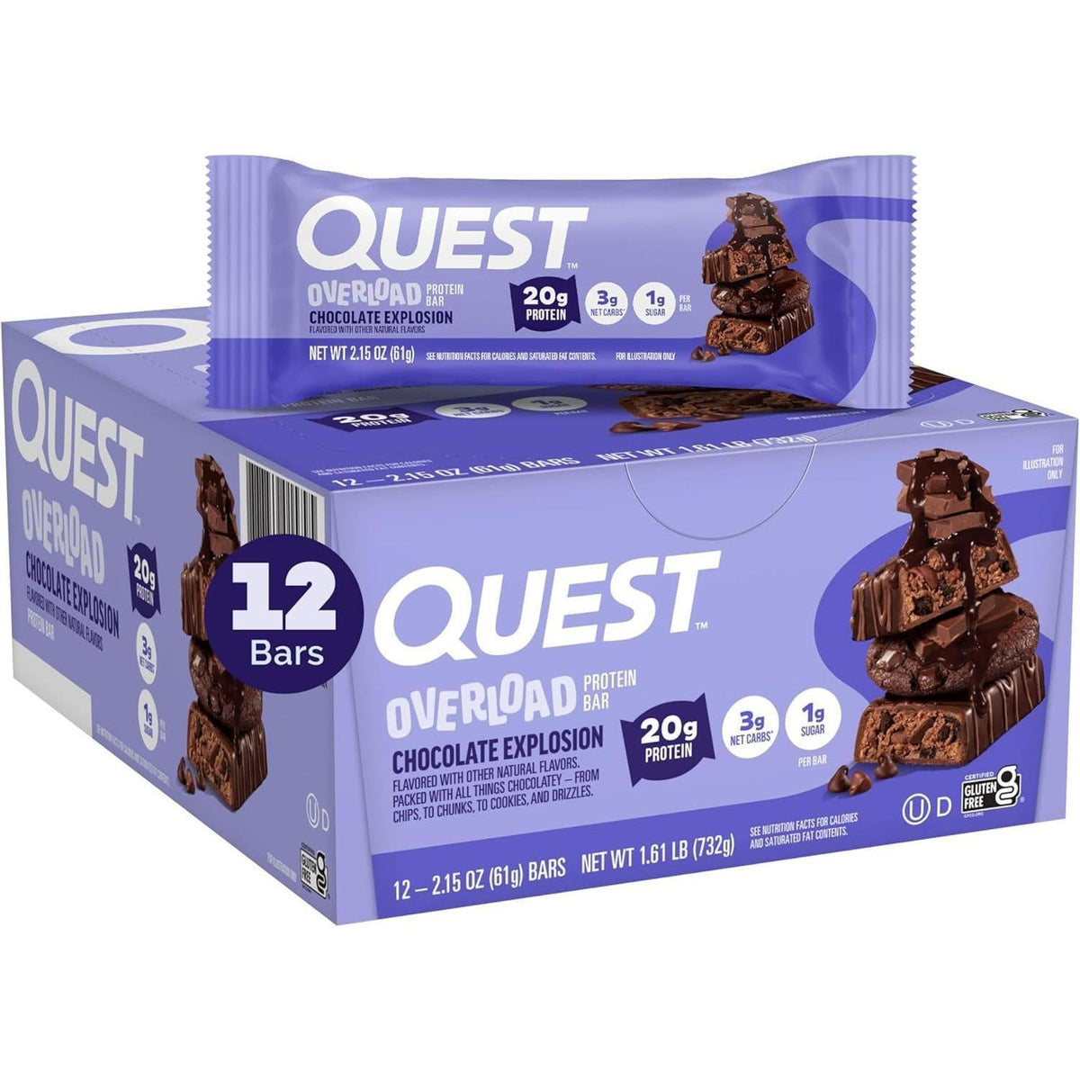 Quest Protein Overload Chocolate Explosion High-Protein Dessert Snack Bars, 2.15 oz, 12-Count Pack