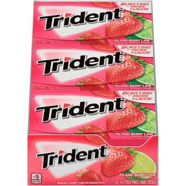 Trident Sugar Free Island Berry Lime Gum 12 Count Tray 14 Sticks Each Fruity Chewing Gum
