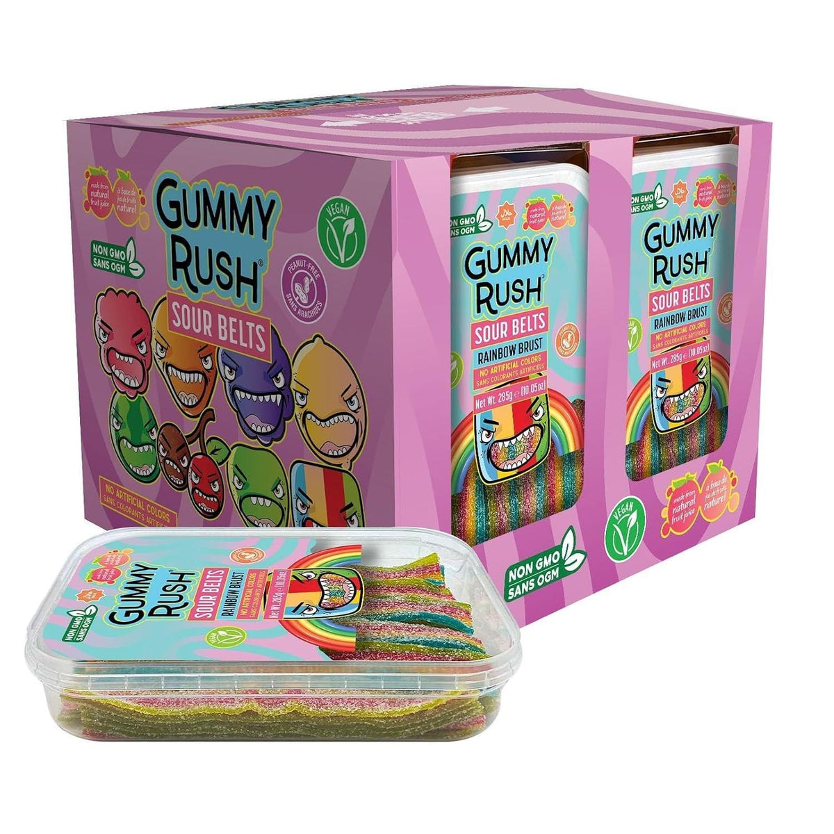 INFIN8Gummy Rush Turkish Sour Belts RAINBOW 10oz Tub 12 Pack