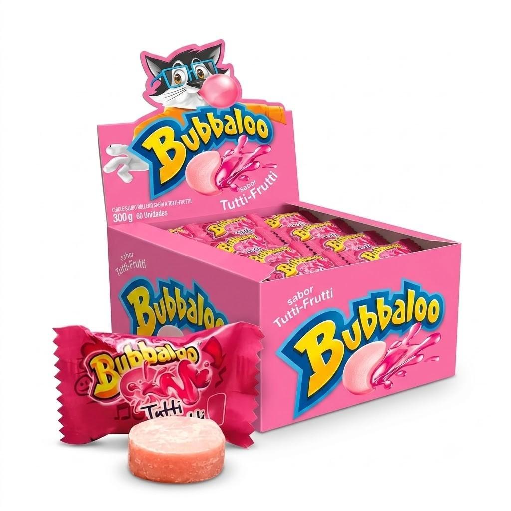 Bubbaloo Brazil-Imported Sweet Sugar-Based Tutti Frutti Bubblegum Flavored Chewing Gum, 60-Piece Gum Pack, Ambient Storage Compatible Candies, Snacks for Adults