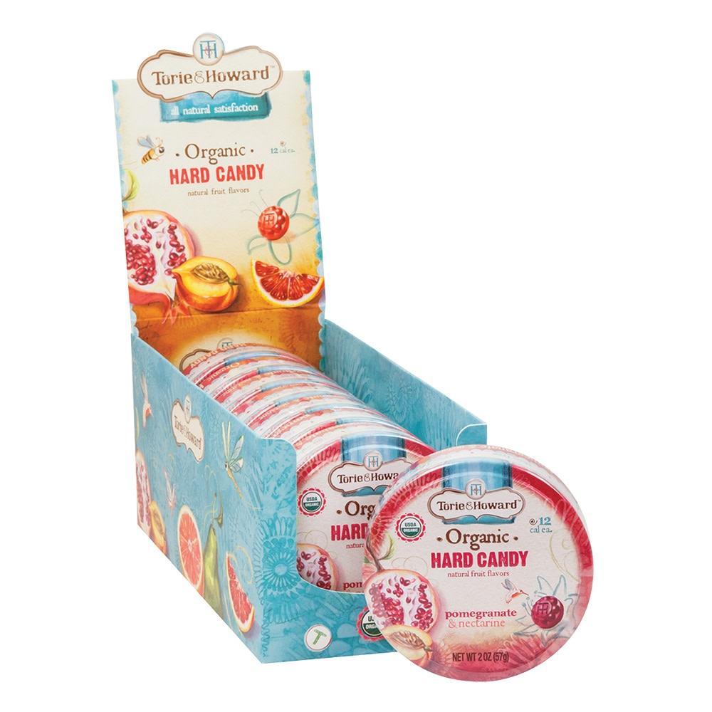 Torie and Howard Organic Fruit Hard Candy Tins - Pomegranate Nectarine Flavor, 2 oz Each, 8 Tins, Delicious Snack