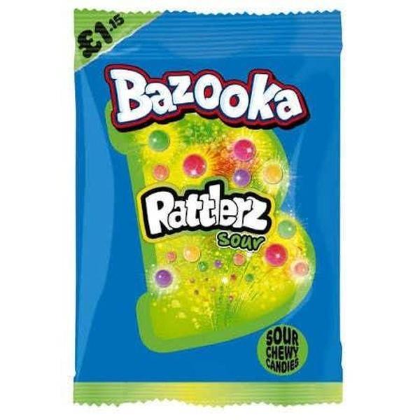 TDSBazooka UK Rattlerz Sour Sugar-Filled Chewy Candy, 100g, 12 Pieces Peg Tray