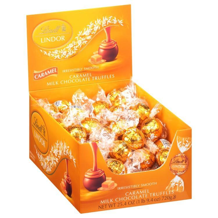 Lindt Lindor Milk Chocolate Caramel Flavor Truffles - Sweet Dessert Snacks, 25.4oz, 60 Count, Ambient Food