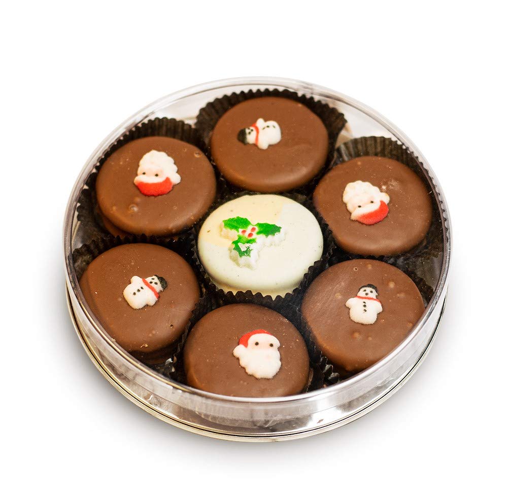 Olde Naples Christmas MILK Chocolate Dipped Chocolate Sandwich Cookies, Hand decorated Gift Basket with 7 Chocolate covered Chocolate Sandwich Cookies (Milk Chocolate)